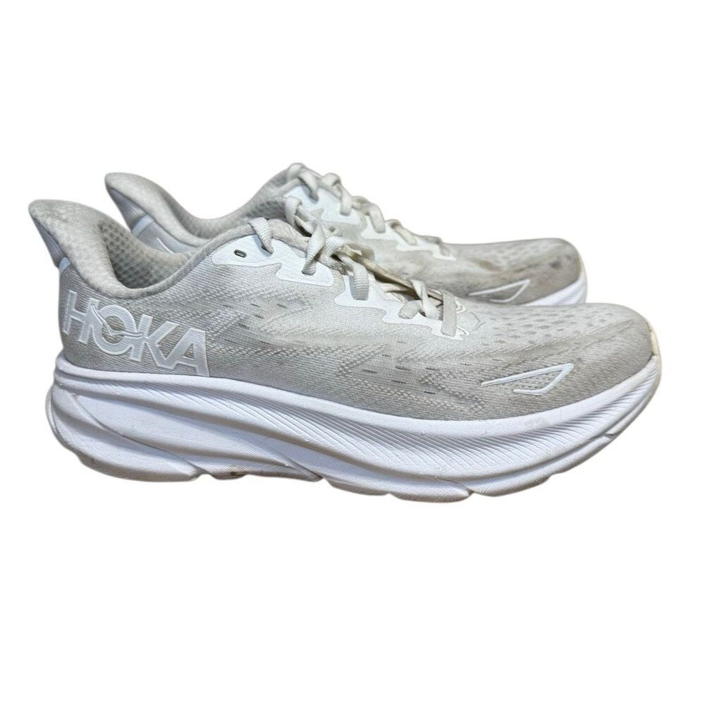 Hoka One One Clifton 9 1127896 WWH White Running Shoes Sneakers Wmns Size 8.5 B